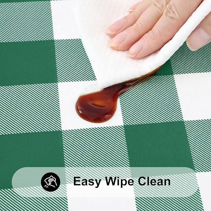 Smiry Rectangle Picnic Table Cloth, Elastic Waterproof Fitted Vinyl Tablecloths, Flannel Backed Buffalo Plaid Table Covers for Dining, Camping, Outdoor (Emerald Green and White, 30" x 60")