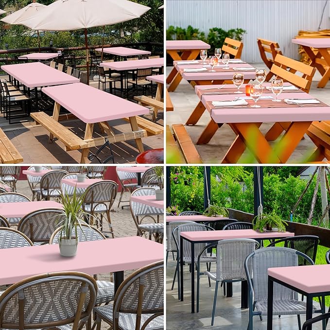 homing 2 Pack Rectangle Table Cloth, Elastic Fitted Fabric Tablecloth Fits for 8 Foot Folding Tables, Washable Table Cover for Picnic, Camping, Indoor & Valentine's Day (Pink, 30" x 96")