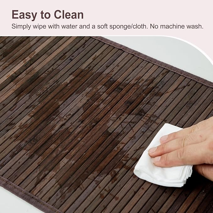 Bamboo Placemats with Fabric Border Set of 4 Natural Bamboo Rectangular Rolling Table Mats for Dining Kitchen Table Heat Resistant Table Protection Dark Brown