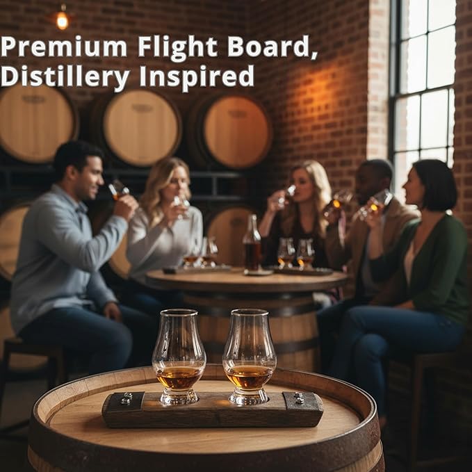 Premium 2 glass whiskey flight/Whiskey coaster/Crystal glass holder/Bar Decor/Barerl-Art (With Crystal Glasses)