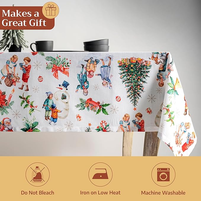 Maison d' Hermine Table Cloth Rectangle Table 100% Cotton 70 x 90 Inches Fall Tablecloth Reusable Everyday Use for Thanksgiving Christmas Decorations Dining Farmhouse Party (Chromo)