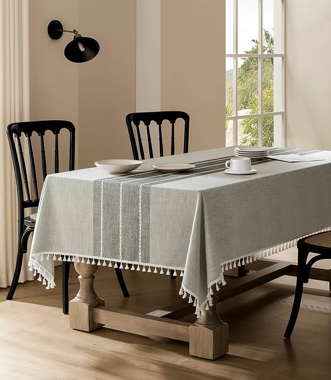 ZeeMart Contrast Linen Table Cloth Rectangle Table Cloths 60x104 Inch Grey, Farmhouse Style Heavy Weight Grey Tablecloth, Water Resistant Burlap Tablecloths