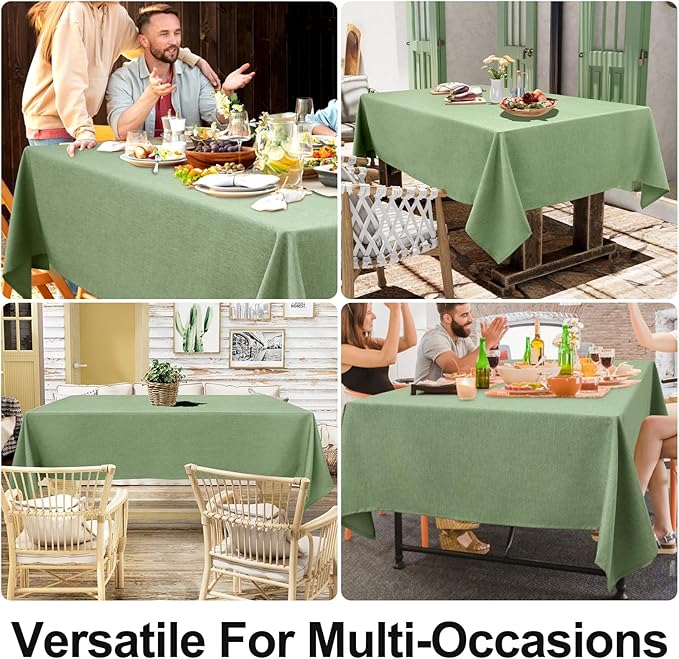 Smiry Rectangle Table Cloth Linen Textured, Waterproof Spillproof Anti-Wrinkle Burlap Tablecloth, Washable Decorative Fabric Table Cover for Dining, Party, Banquet, 52 x 70 Inch, Sage Green