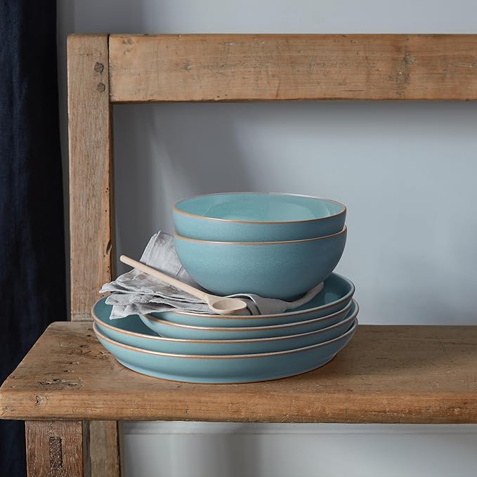 Denby - Azure Coupe Medium Plates Set of 4-8.25in Dinner, Lunch, Salad Plates For Everyday Use - Blue Ceramic Stoneware Tableware - Dishwasher & Microwave Safe - Scratch & Chip Resistant