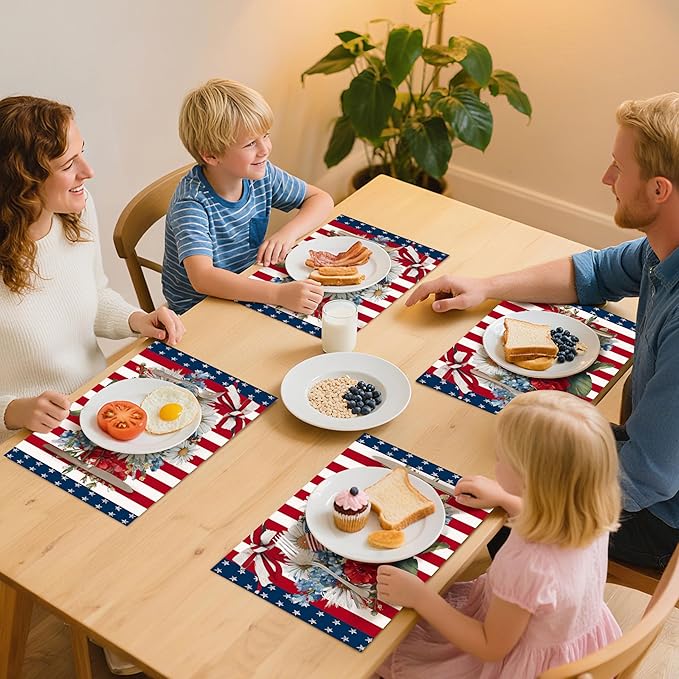 4th of July Placemats Set of 4 Washable Table Place Mats for Dining Kitchen Party Decor