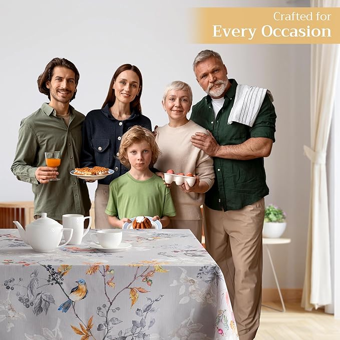 Maison d' Hermine Table Cloth Rectangle Table 100% Cotton 54 x 72 Inches Fall Tablecloth Reusable Everyday Use for Thanksgiving Christmas Decorations Dining Farmhouse Party (Equinoxe - Grey)