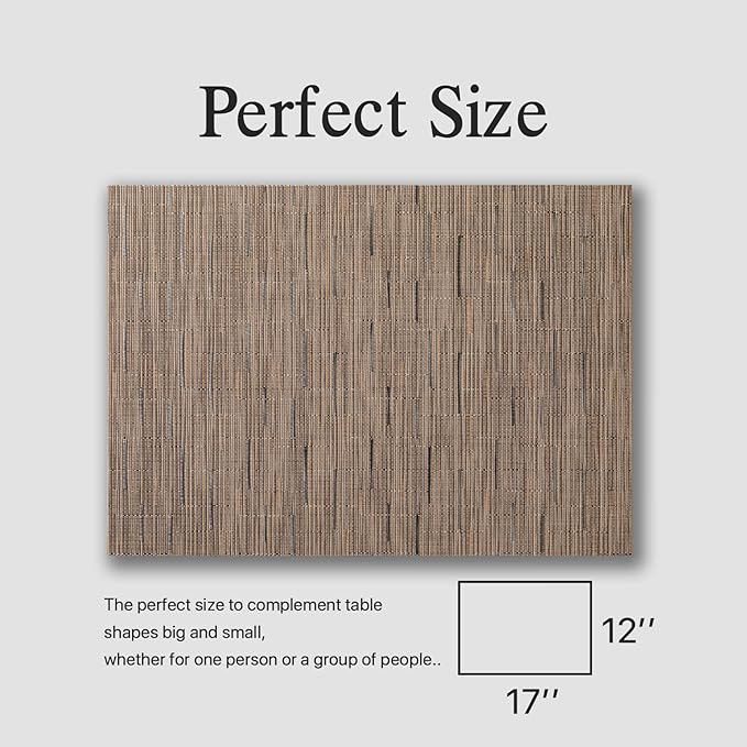 Placemats Set of 6 - Easy Clean Woven Vinyl Placemats for Dining Table, Indoor/Outdoor Place Mats, Washable PVC Table Mats （Light Brown）