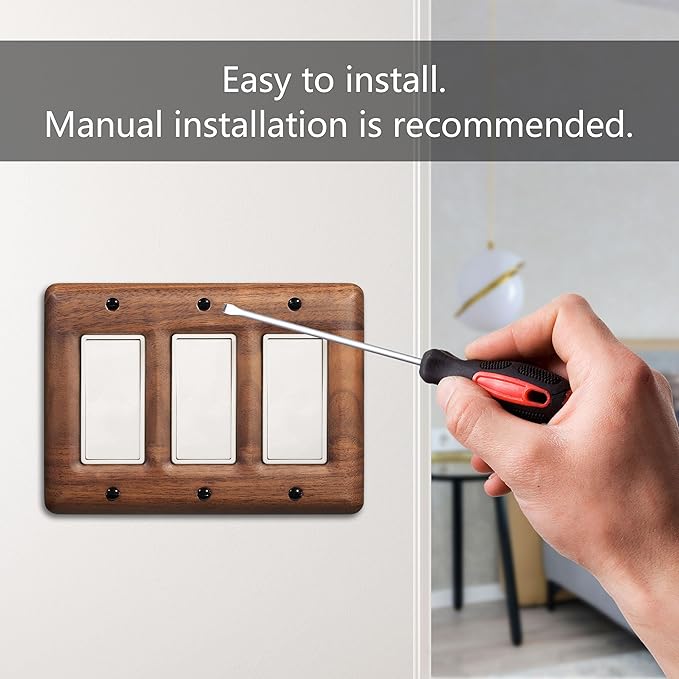 North American Walnut Triple Wall Plate Decorative 3-Switch Light Cover Plate for Elegant Room Design