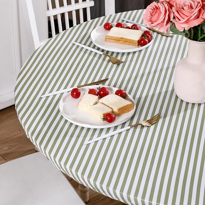 Walrus Round Vinyl Fitted Tablecloth with Flannel Backing Elastic Edge Design Table Cover Waterproof Oil-Proof PVC Table Cloth Stain-Resistant Best for 37"-44" Round