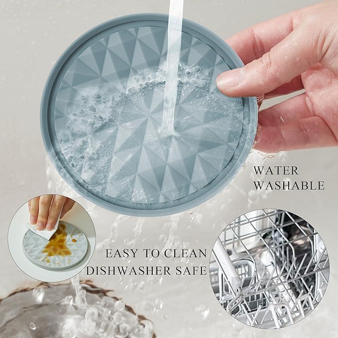 Silicone Coasters for Drinks[6 Pack]- Cup Mat with Holder for Tabletop Protection-Non-Slip, Non-Stick, Coffee Table Decor, Great Gift for Any Occasion, Light Blue