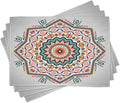 Ambesonne Tribal Place Mats Set of 4, Abstract Style Themed Boho Sun Pattern Art Print on Greyscale Background, Washable Fabric Placemats for Dining Table, Standard Size, Turquoise Coral