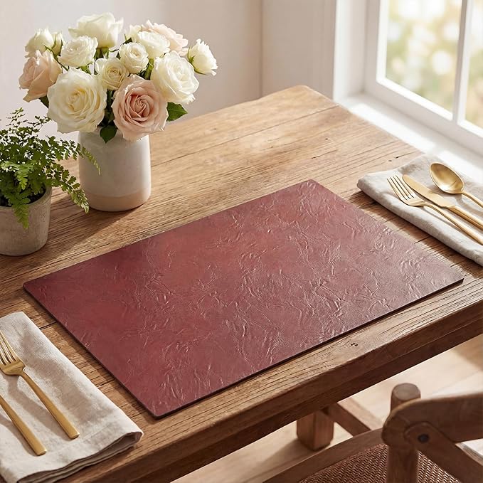 Artoid Mode Red Faux Leather Placemats Set of 4, 12x18 Inch Waterproof Wipeable Heat Resistant Vinyl Place Mats, Reversible Table Mats for Christmas Kitchen Dining Decor