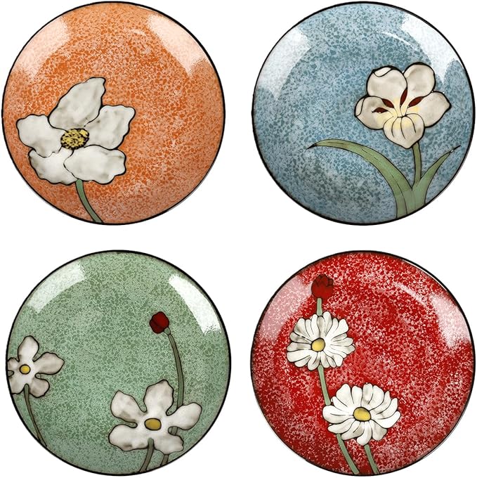 Ceramic Salad Plates Set of 4, 8.2 Inch Underglaze Painting Dessert Plates, Appetizer Plates-Microwave, Oven and Dishwasher Safe, Scratch Resistant