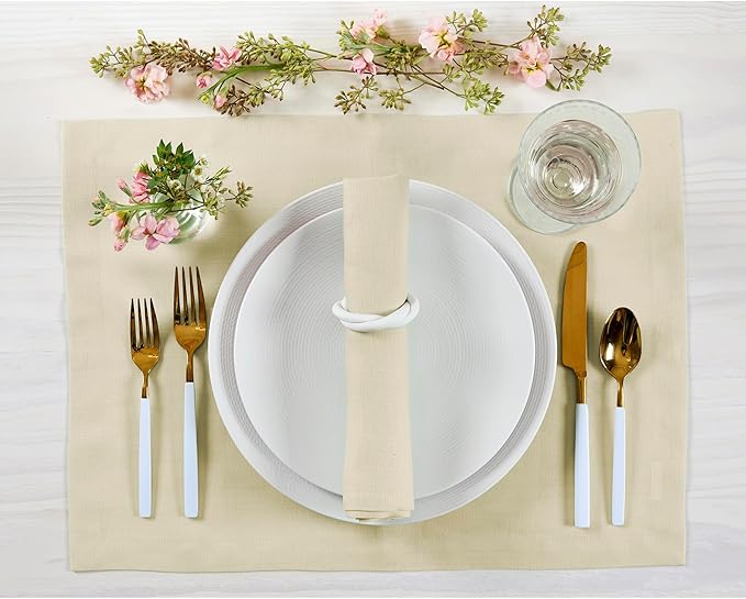 Solino Home Linen Cloth Placemats Set of 4 - 100% Pure Linen Birch Placemats 14 x 19 Inch for Spring, Easter - Fete