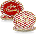 50Pcs Christmas Oval Paper Plates 10" x 12" Large Disposable Heavy Duty Red and Gold Stripe Paper Platters Red Gold Xmas Party Platter for Merry Christmas Holiday New Year Dinner Party Supplies