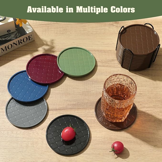 Coasters,Drink Coasters Set of 8 with Holder (Green, 12pcs)