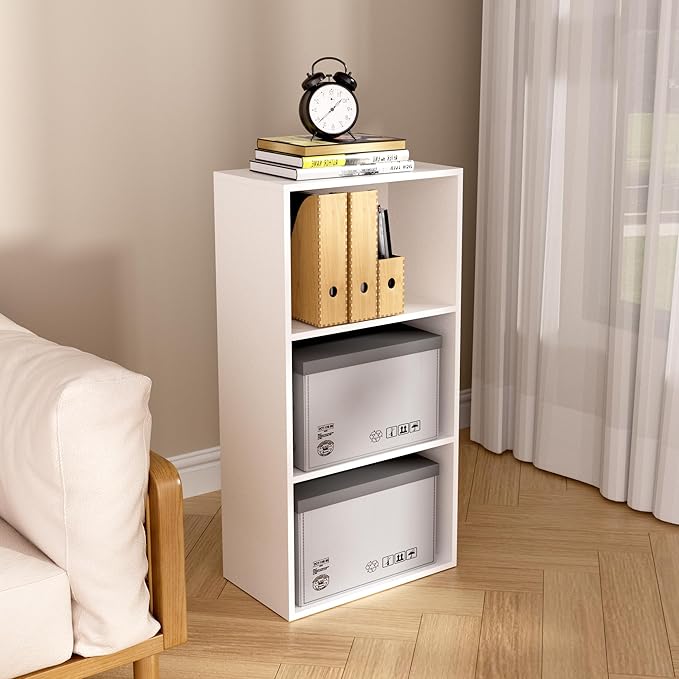 Wooden 3 Cube Storage Organizer, 3 Tier Low Bookcase Freestanding Storage Display Organizer,Versatile Cubes Shelf and Cubby Unit for Any Space 15.7inch