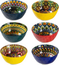 Henten Home Small Dessert Bowls Set of 6, Ceramic 12 oz Rice Bowls Set, Porcelain Colorful Serving Bowls for Snack, Ice Cream, Salad, Bohemia Style, Microwave & Dishwasher Safe