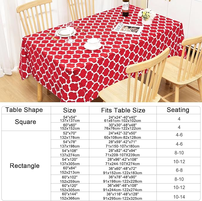 Smiry Rectangle Table Cloth, Waterproof Vinyl Tablecloth with Flannel Backing for Rectangle Tables, Wipeable Spillproof Plastic Tablecloths for Dining, Camping, Indoor and Outdoor (54"x78", Red)