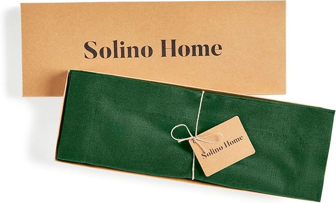 Solino Home Linen Cloth Placemats Set of 4 - 100% Pure Linen Pine Green Placemats 14 x 19 Inch - Fete
