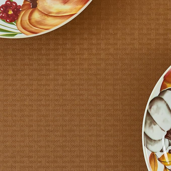 maxmill Tablecloth Weaved Texture Design Stain Resistant Waterproof and Wrinkle Resistant Table Cloth for Dining Room Decoration Fall Harvest Thanksgiving Parties, Rectangle 60 x 120 Inch, Amber