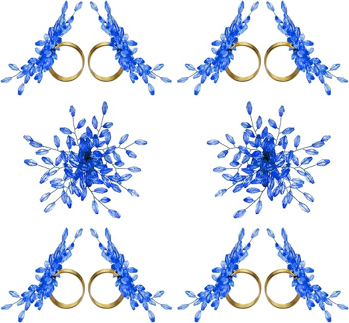 Napkin Rings Set of 12 for Dining Table Decoration Parties Everyday Metal Napkin Holder Leaf Blue (Pack of 12)
