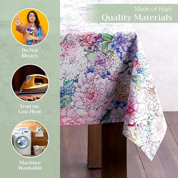 Maison d' Hermine Table Cloth Square Table 100% Cotton 54 x 54 Inches Tablecloth Reusable Decorative for Dining Room Farmhouse Home Valentines Day Decorations Spring Summer - Floral Love