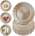 PROY 50 Pcs Champagne Gold Charger Plates, 13 Inch Elegant Fluted Edge Plastic Charger Plates, Round Gold Chargers Dinner Plate Wedding Decoration