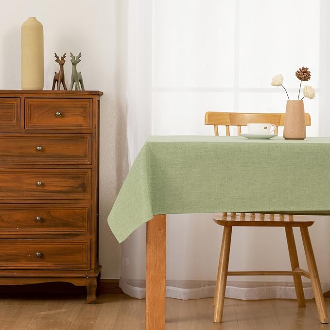Hiasan Faux Linen Rectangle Tablecloth - Wrinkle and Stain Resistant Washable Table Cloth for Kitchen Dining Room Holiday Table Cover for Dinner, Green, 90 x 156 Inch