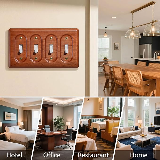 Four Rocker 4 Toggle Light Switch Cover Plate Made of Cherry Wood Durable Elegant Design Perfect for Home Decor