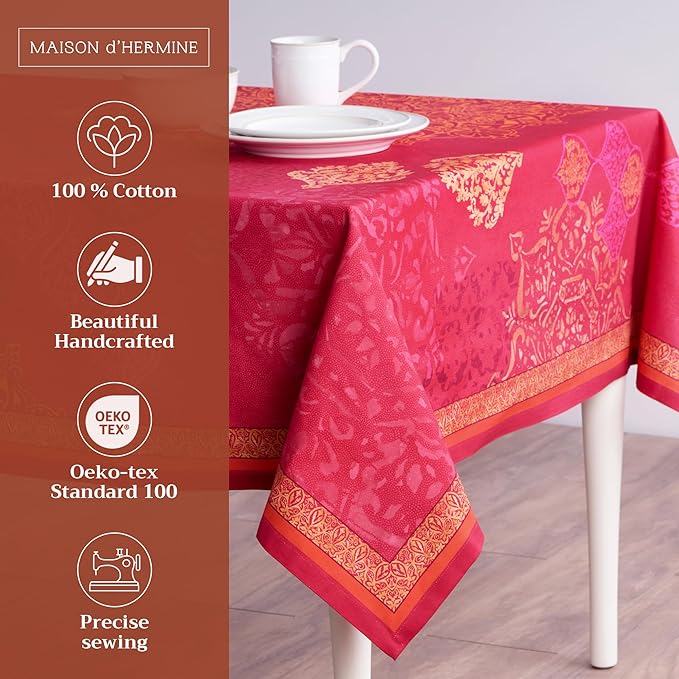 Maison d' Hermine Table Cloth Rectangle Table 100% Cotton 70 x 108 Inches Fall Tablecloth Reusable Everyday Use for Thanksgiving Christmas Decorations Dining Farmhouse Party (Versailles)