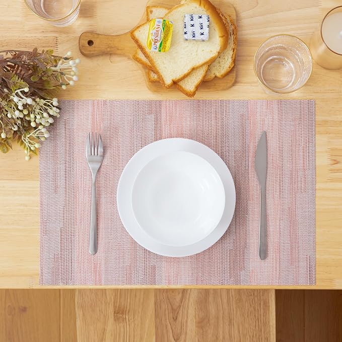 Winknowl Placemats Set of 4, Heat Resistant Stain Resistant Woven Vinyl Insulation Place mats, Durable Washable Elegant Table Mats for Kitchen Dining Table Decor (Misty Rose)