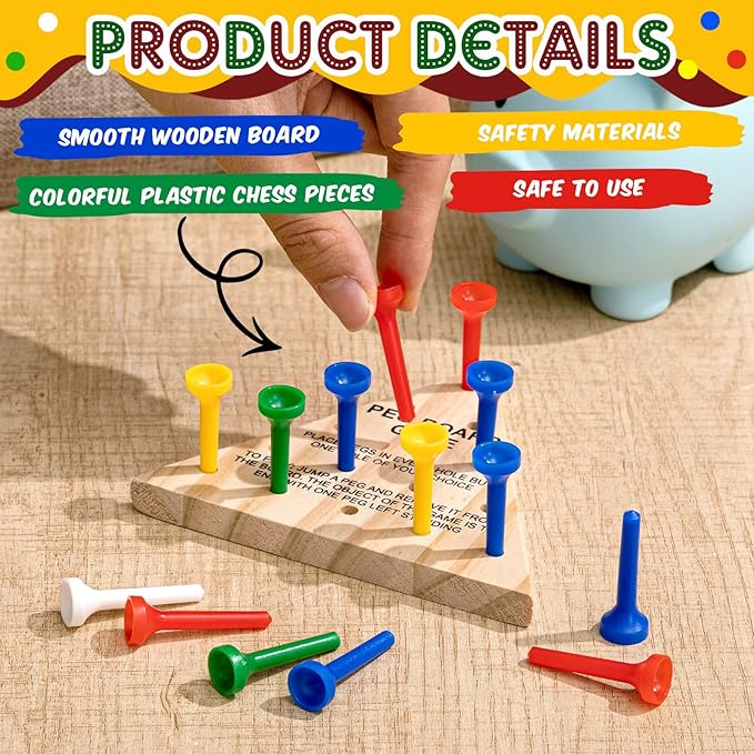 Skylety 24 Pack Triangle Peg Games Wooden Board Table Game for Family Boys Girls Adults, Learning Toys Travel Peg Jump Toys Triangle Puzzle Brain Teaser Christmas Gifts (Multicolor)