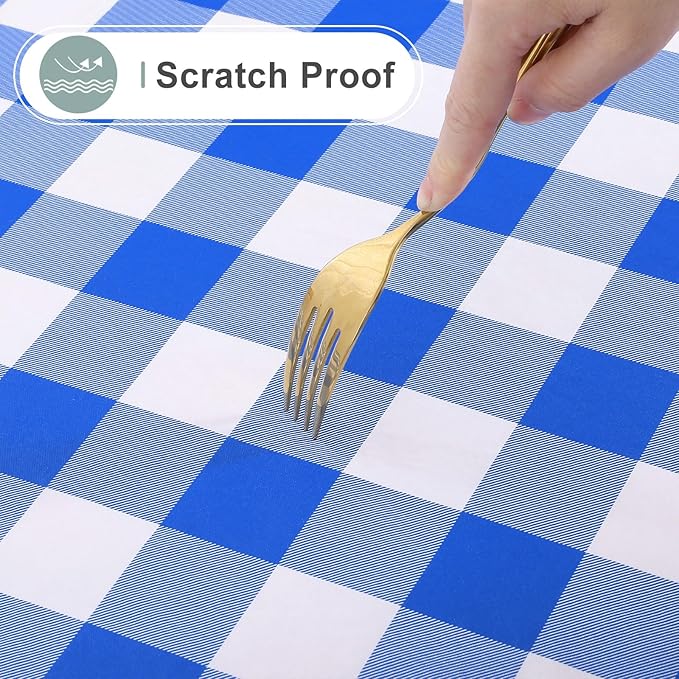 misaya Rectangle Waterproof Vinyl Table Cloth, Buffalo Flannel Backed Tablecloth, Wipeable Plastic Table Cover for Seaside, Picnic, Outdoor (52" x 70", White and Blue)