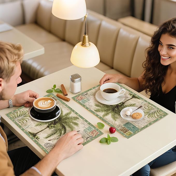Tropical Tree Placemats Set of 4 Washable Table Place Mats for Dining Kitchen Party Decor