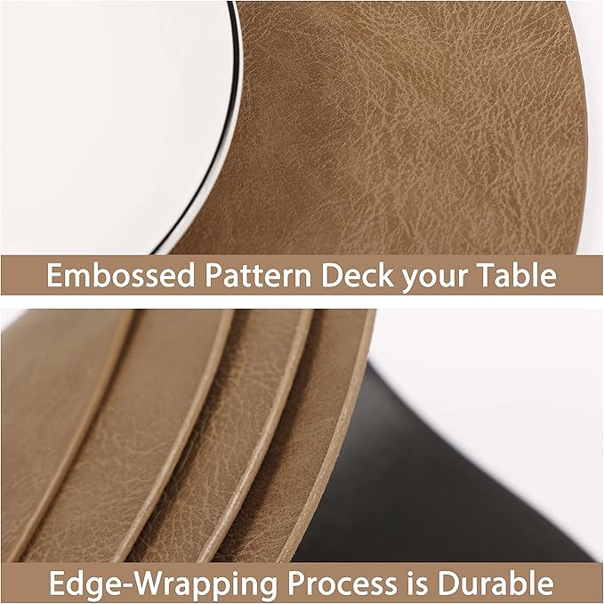 Jovono PU Leather Placemats, Waterproof Coffee Coasters, Kitchen Table Mats, Easy to Wipe Off for Dining Round Table, Diameter 13'' and 3.9'', Flaxen