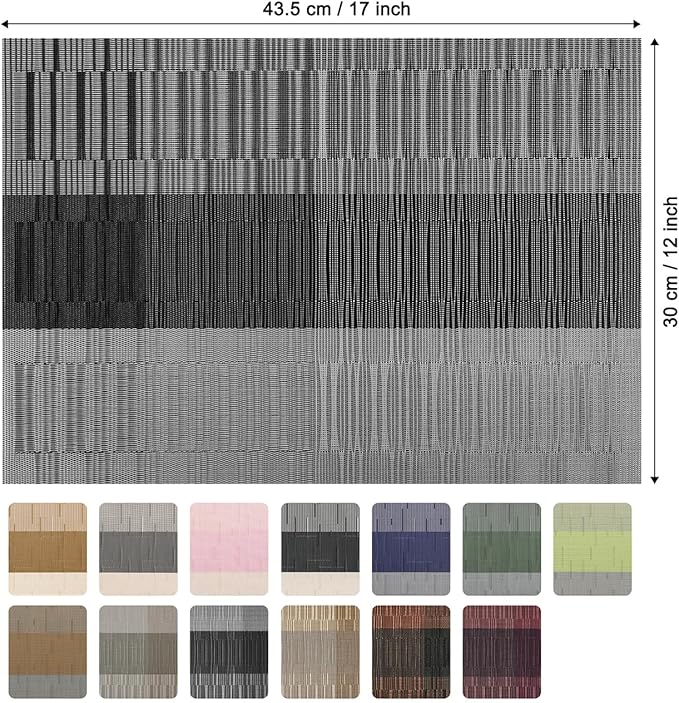 Placemats Set of 6, Vinyl Woven Place Mats Indoor Set of 6 Washable Wipeable PVC Table Mats Heat-Resistant Non Slip Plastic Placemat for Kitchen Dining Outdoor Table (Gray Black, Set of 6)