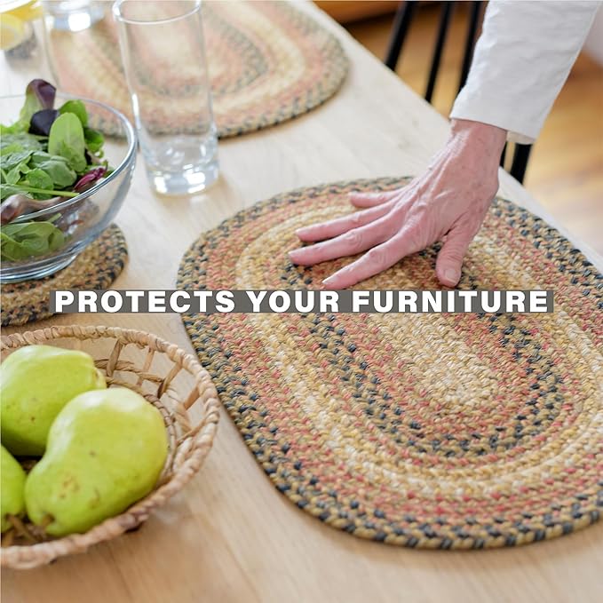 Homespice Russet Jute Braided Short Table Runner, Warm Country Decor, Set of 2, Multicolor Rectangle 8x28 - Rich Colors, Easy to Clean, Durable and Protects Furniture