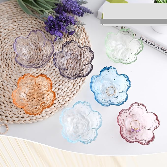 Cherry Blossom Glass Ring Holder Dish, Decorative Jewelry Trinket Rings Earrings Keys Storage Organizer Tray(Gray)