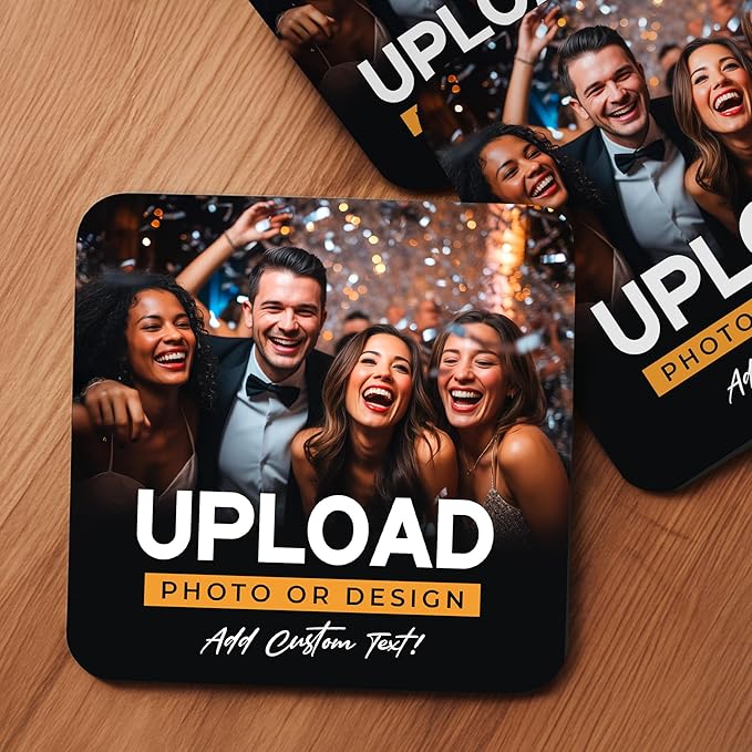 60 Pack Personalized Drink Coasters, Custom Cardboard Coasters with Photo and Text, Design Your Own Coaster for Events, Parties, Bars, and Unique Gifts, 3.95" Round, Design 7