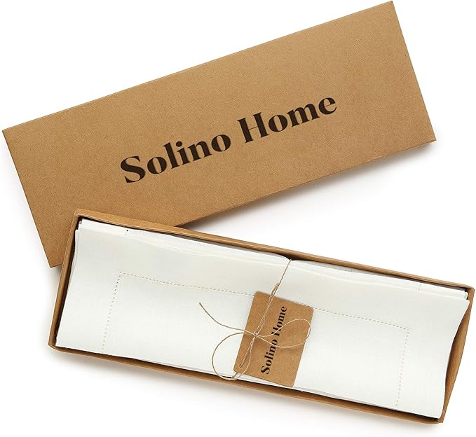 Solino Home Linen Placemats Set of 4 - Classic Hemstitch Ivory Placemats 14 x 19 Inch - 100% Pure Linen Table Mats for Spring, Easter
