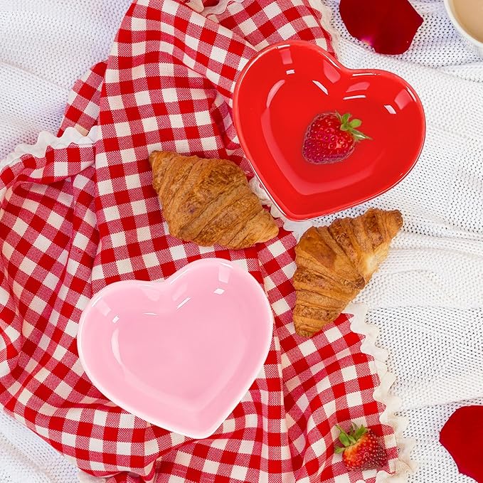 Whaline 4Pcs Heart Shape Sauce Dish Ceramic Side Dish Bowl Red Pink Jewelry Ring Dish Tray for Home Kitchen Xmas Wedding Valentine's Day Anniversary Birthday Party Decor