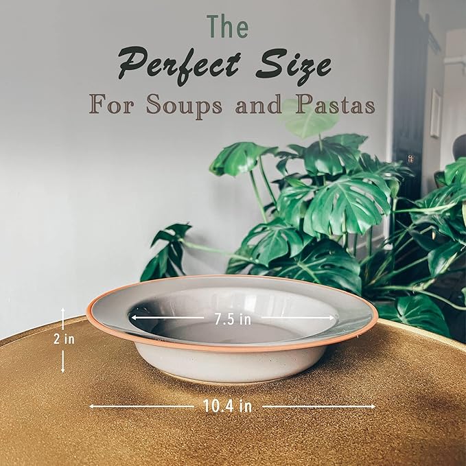 Mora Ceramic Wide Rimmed Soup Bowl 25oz, Set of 4 - For Pasta, Italian, Spaghetti, Dipping Bread, Fancy Dinner etc. Large Plate/Bowls Hybrid For Everyday & Restaurant Use, Flat Rim - Assorted Neutrals