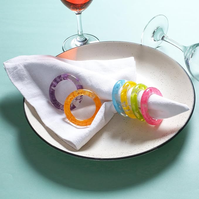 CLEENTABLE Napkin Rings Set of 12 - Epoxy Resin Napkin Holder Cuffs for Dinner Table Décor - Farmhouse Modern Serviette Rings for Weddings, Parties, Receptions, Banquets, Daily Use (Pastel)