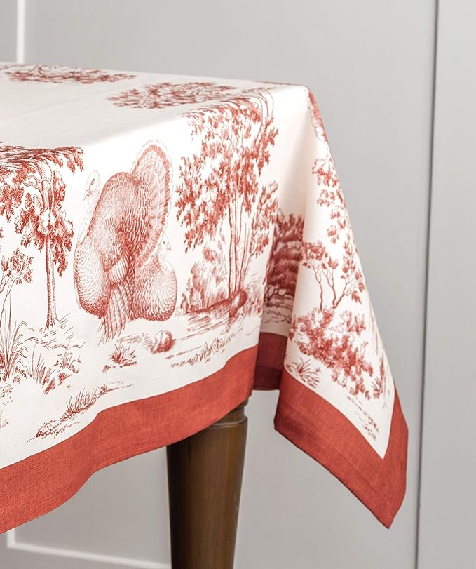 Maison d' Hermine Table Cloth Square Table 100% Cotton 54 x 54 Inches Fall Tablecloth Reusable Everyday Use for Thanksgiving Christmas Decorations Dining Farmhouse Party (Holy Jouy - Red)