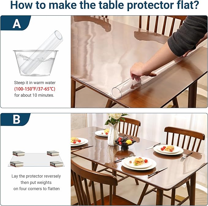 48 Inch Clear Round Table Cover Protector, 2.0mm Transparent Plastic Table Protector Waterproof, Anti-Scratch Clear Desk Mat for Office Desktop Dresser Dining Table, FDA Compliant