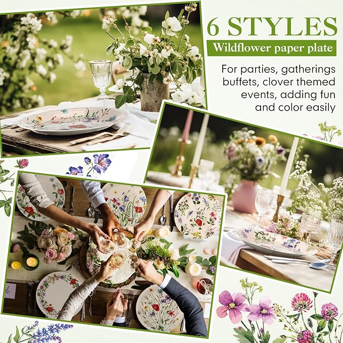 Umigy 120 Pcs Vintage Wild Floral Paper Plates 7 Inch Floral Plates, Fall Summer Flower Dinner Tableware Watercolor Flower Tea Party Dessert Tableware for Birthday Wedding Baby Bridal Shower Party