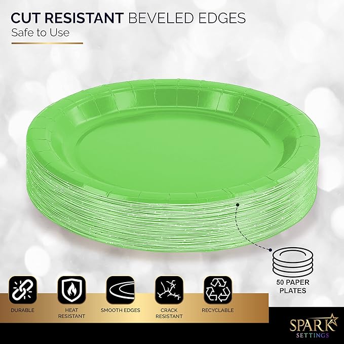 Disposable Paper Plates Kiwi, 7 Inch Paper Dessert Plates, Strong and Sturdy Disposable Plate for Party, Dinner, Holiday, Picnic, or Travel Party Plate, Pack of 50