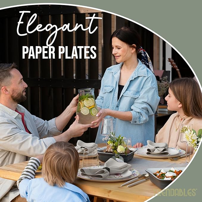 Trendables Heavy Duty Paper Plates Set For 16 Guests - 16 Each Of 8-inch And 10-inch Disposable Plates For Party - Fancy 32 Piece Dinnerware Set For All Occasions | Floral Design, Provincial