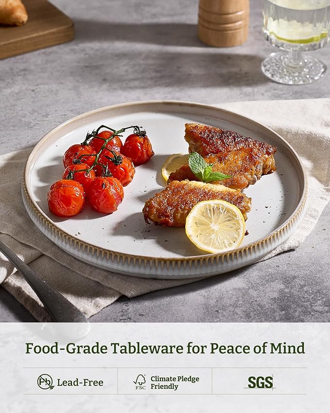 famiware Star Dinner Plates for 6, 10 inches Plate Set, Scratch Resistant, Stoneware Dinnerware, Kitchen Modern Rustic Serving Dishes, Cappuccino White